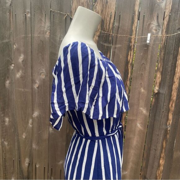Alice and Olivia Striped Maxi Dress Grazi Off The Shoulder Blue size 6 - Picture 7 of 13